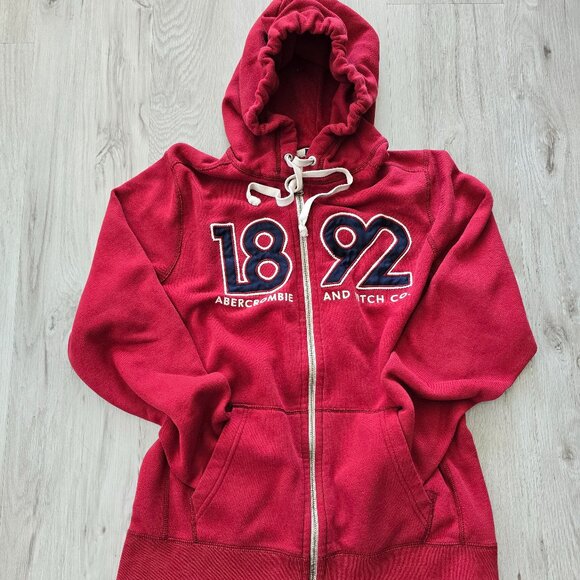 Abercrombie & Fitch | 1892 red knit zip-up hoodie sweatshirt | MENS M - Picture 1 of 10